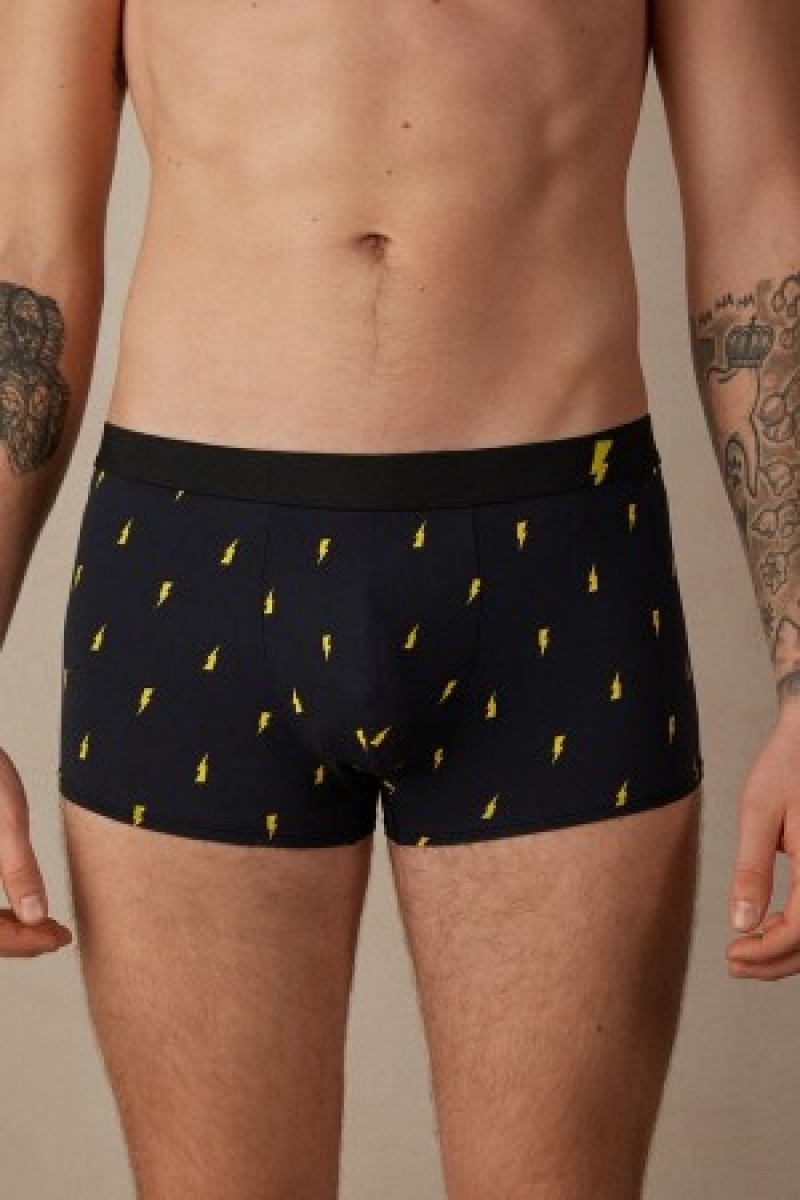 Black Intimissimi Lightning Bolt Boxers in Microfiber | TCAPQ23548