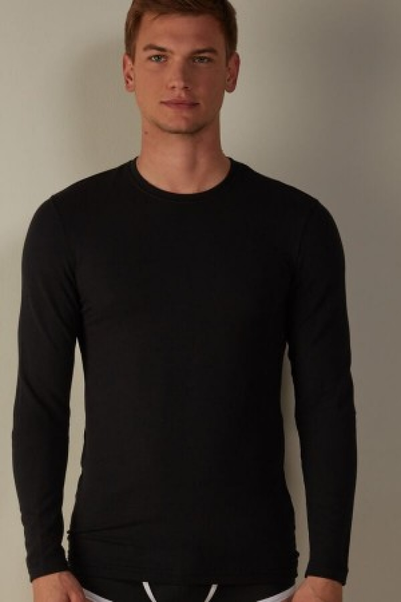 Black Intimissimi Long-Sleeve Modal-Cashmere Top | GCAUC47757