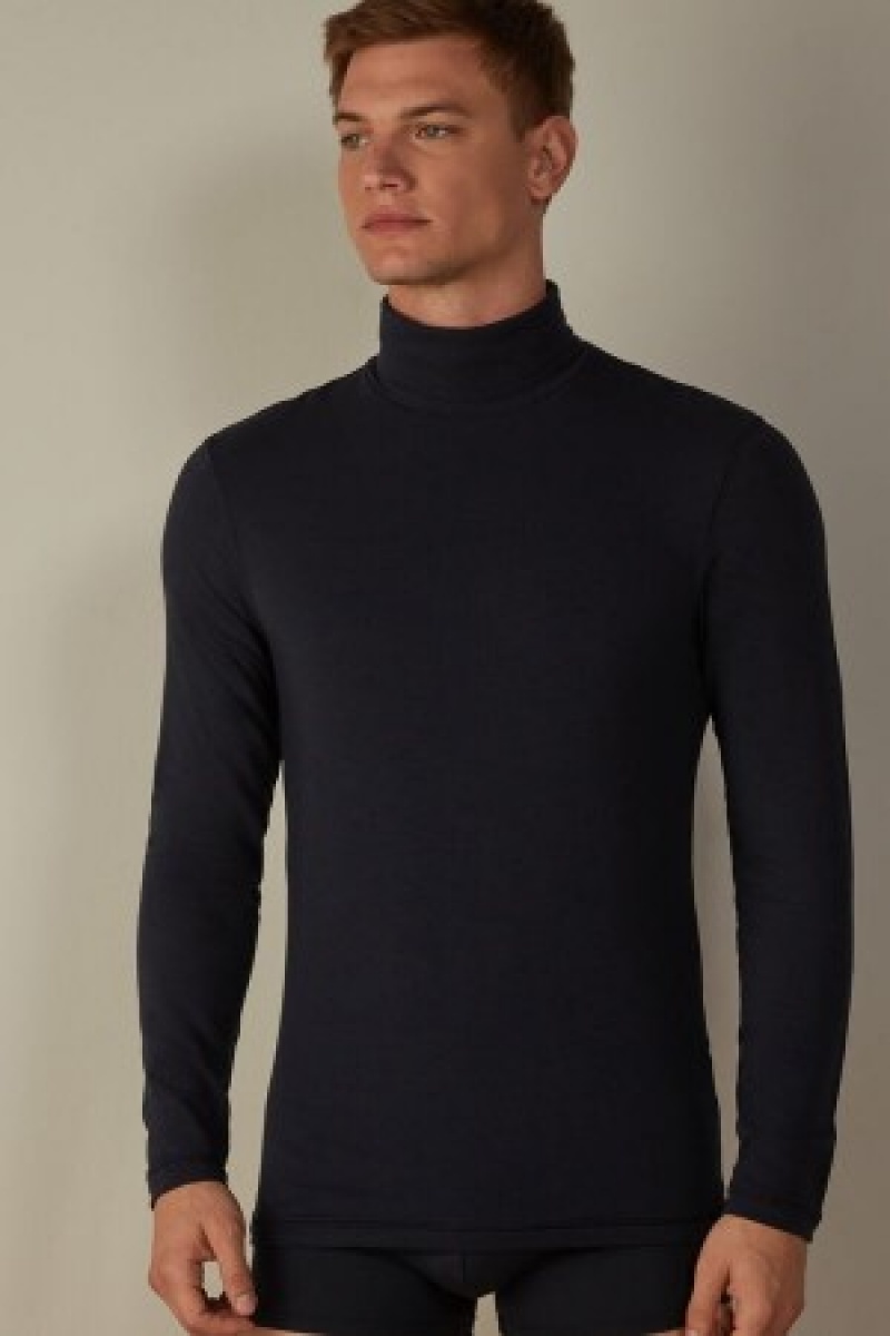 Black Intimissimi Long-sleeve High-Neck Modal-Cashmere Top | CAXMI97005