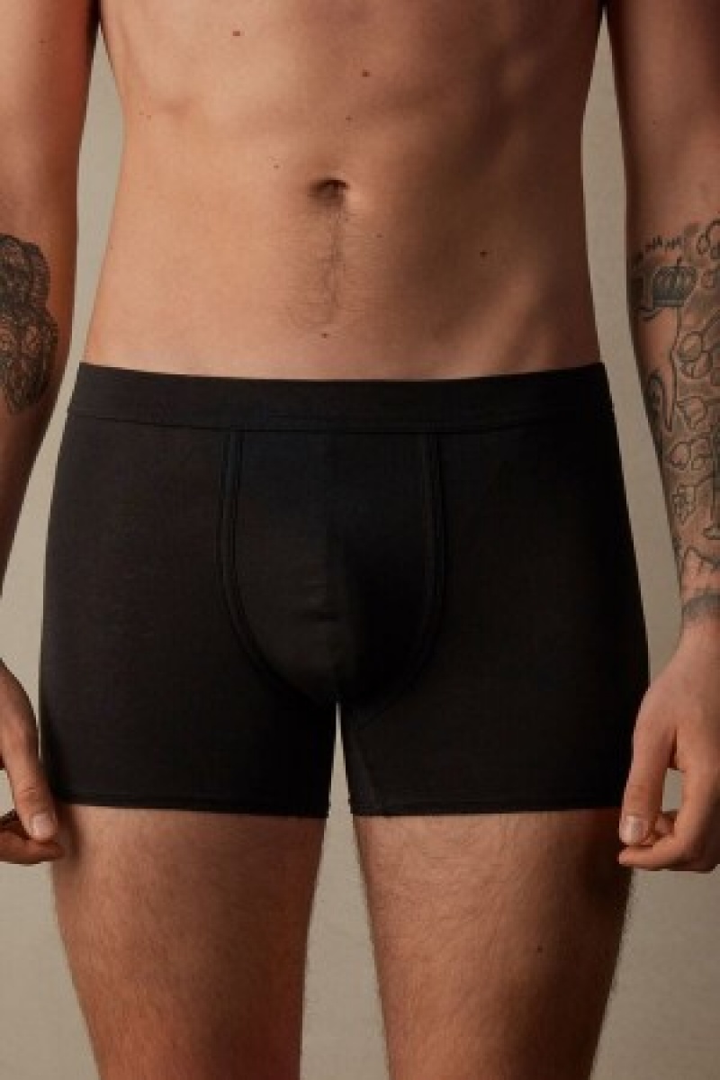 Black Intimissimi Natural Fresh Supima® Cotton Boxers | CADYB36149