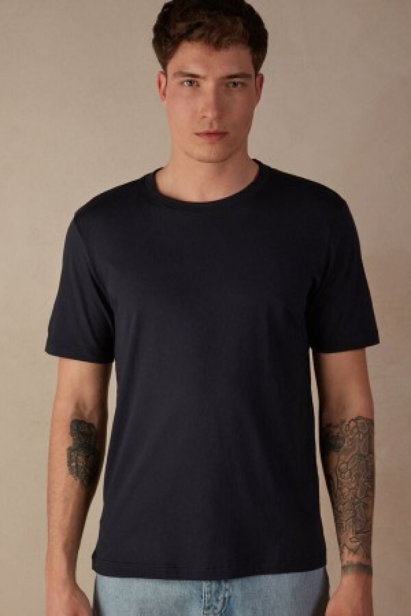 Black Intimissimi Regular Fit T-Shirt in Extrafine Supima® Cotton | CAQAV27221