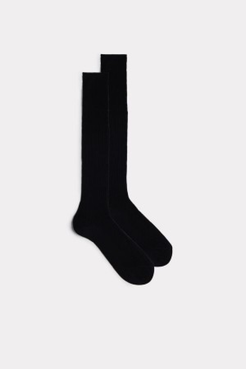 Black Intimissimi Tall Ribbed Egyptian Cotton Socks | SCANY84649