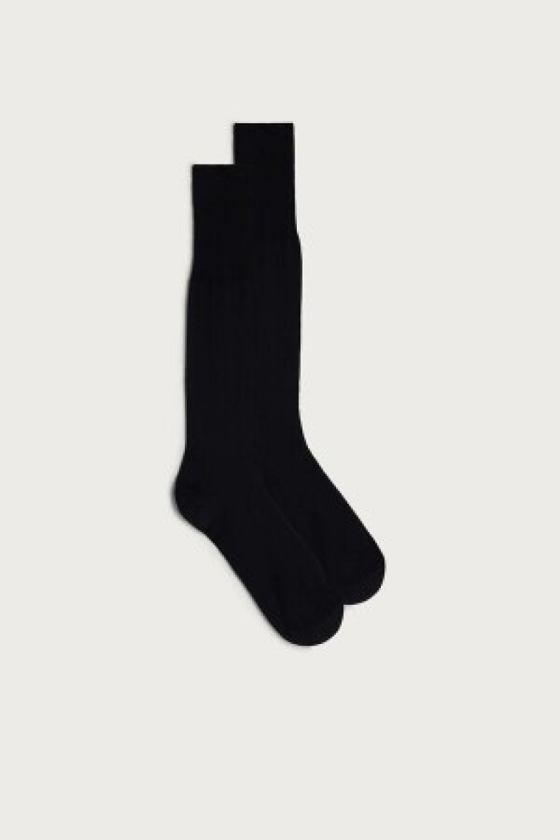 Black Intimissimi Tall Sateen Egyptian Cotton Socks | CAICD59983