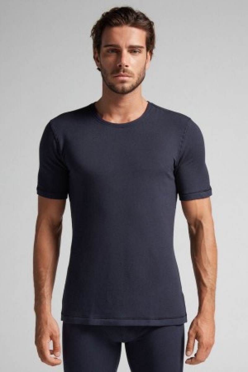 Blue Intimissimi Short-Sleeve Modal-Cashmere Top | CAQCS40371