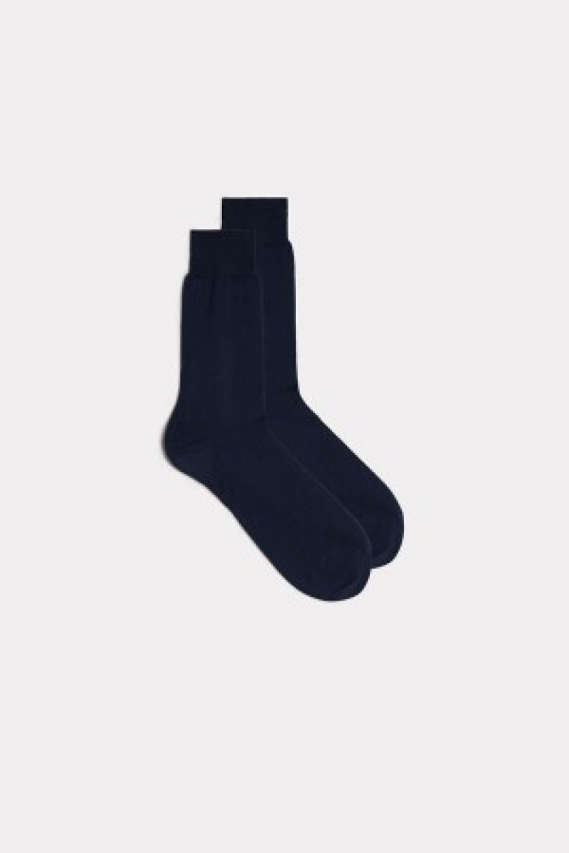 Blue Intimissimi Short Sateen Egyptian Cotton Socks | UCAND96704