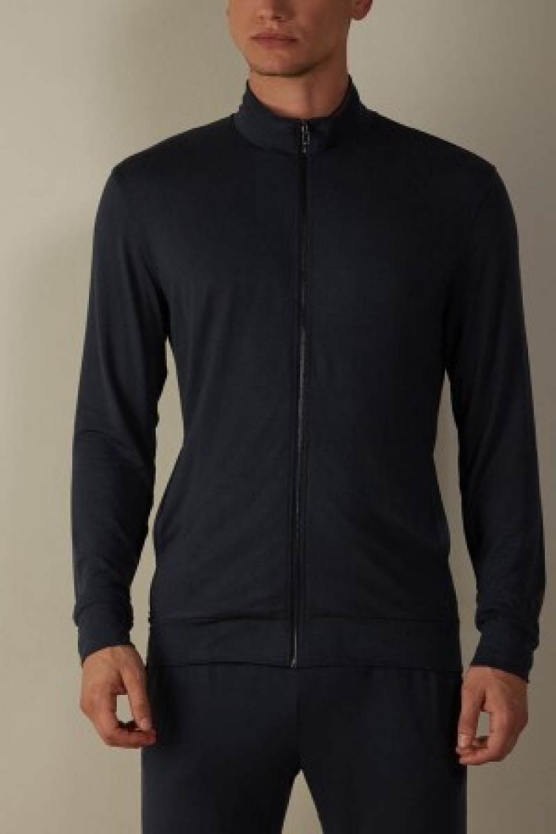 Blue Intimissimi Silk and Modal Zip-Up Sweatshirt | ZCANQ97052