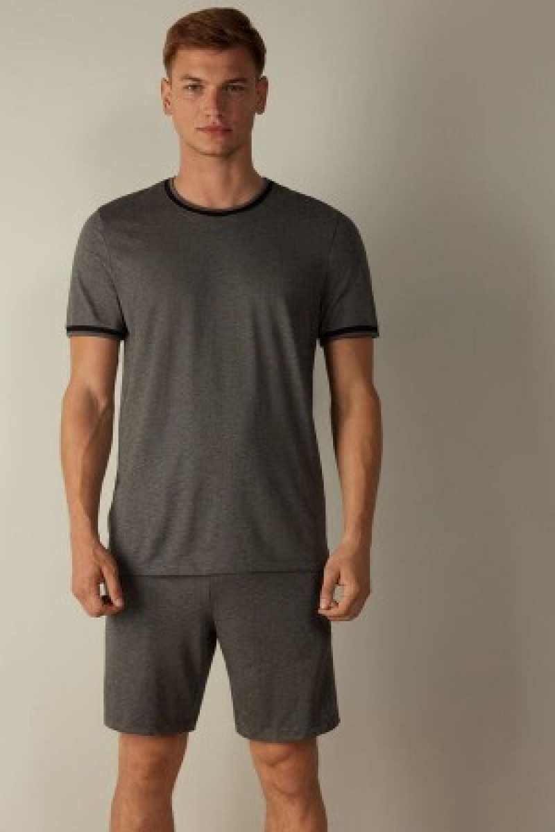 Dark Grey Intimissimi Cropped Basic Supima® Cotton Pajamas | PCAER21466