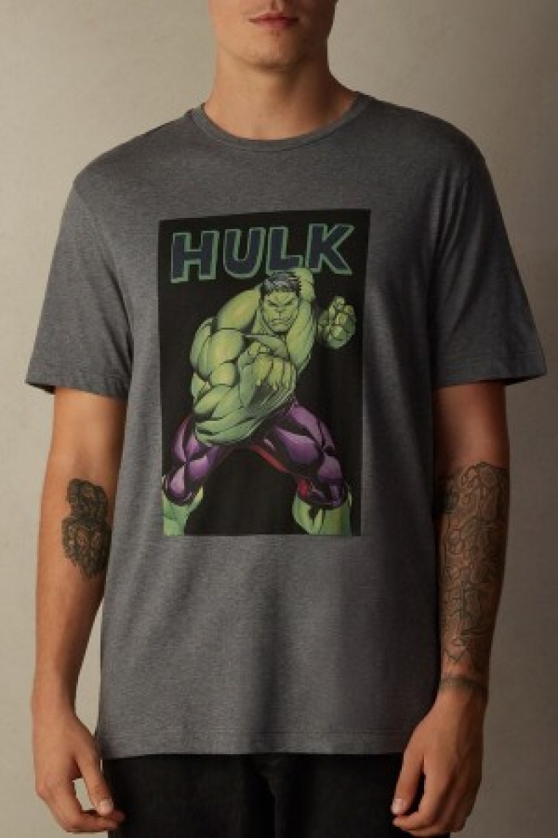 Dark Grey Intimissimi Hulk Print T-shirt | CAIIZ95894