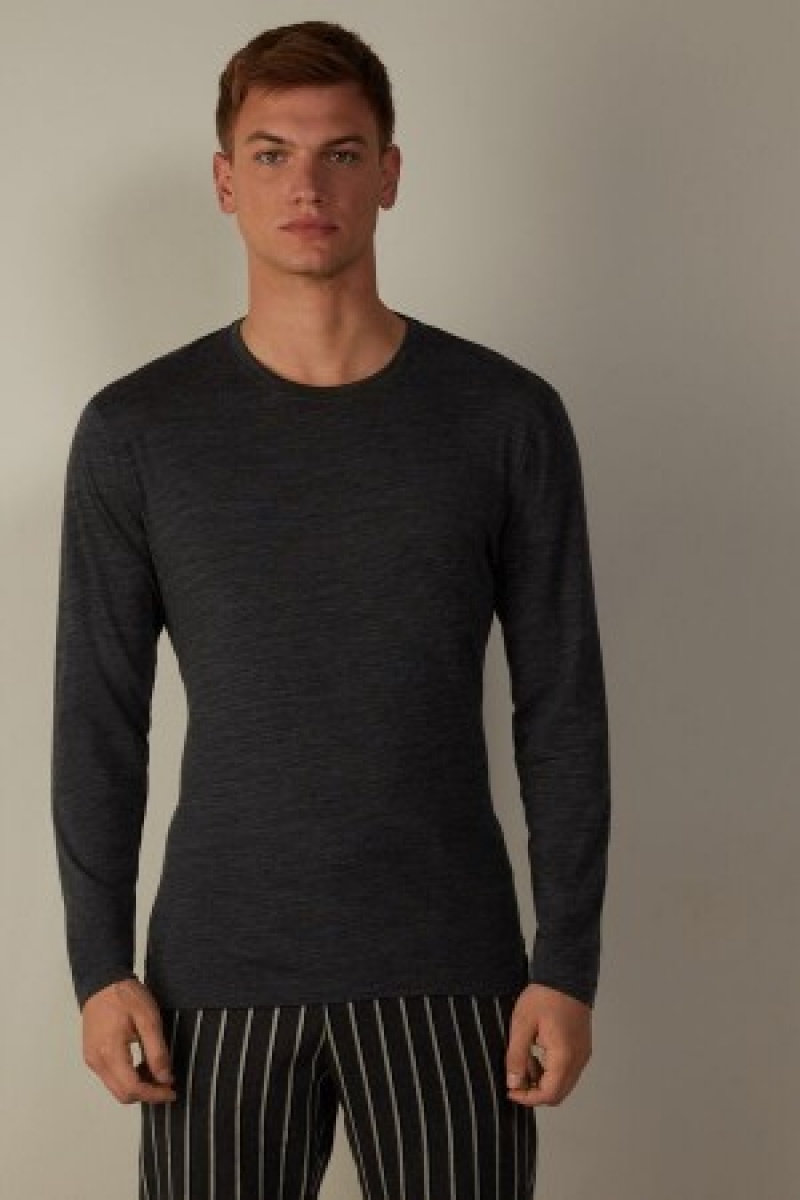 Dark Grey Intimissimi Long-sleeve Crew-Neck Merino-Wool Top | TCAPQ34447