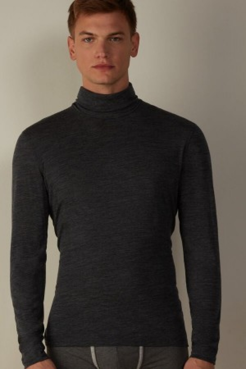 Dark Grey Intimissimi Long-sleeve High-Neck Merino-Wool Top | ACAWC36306