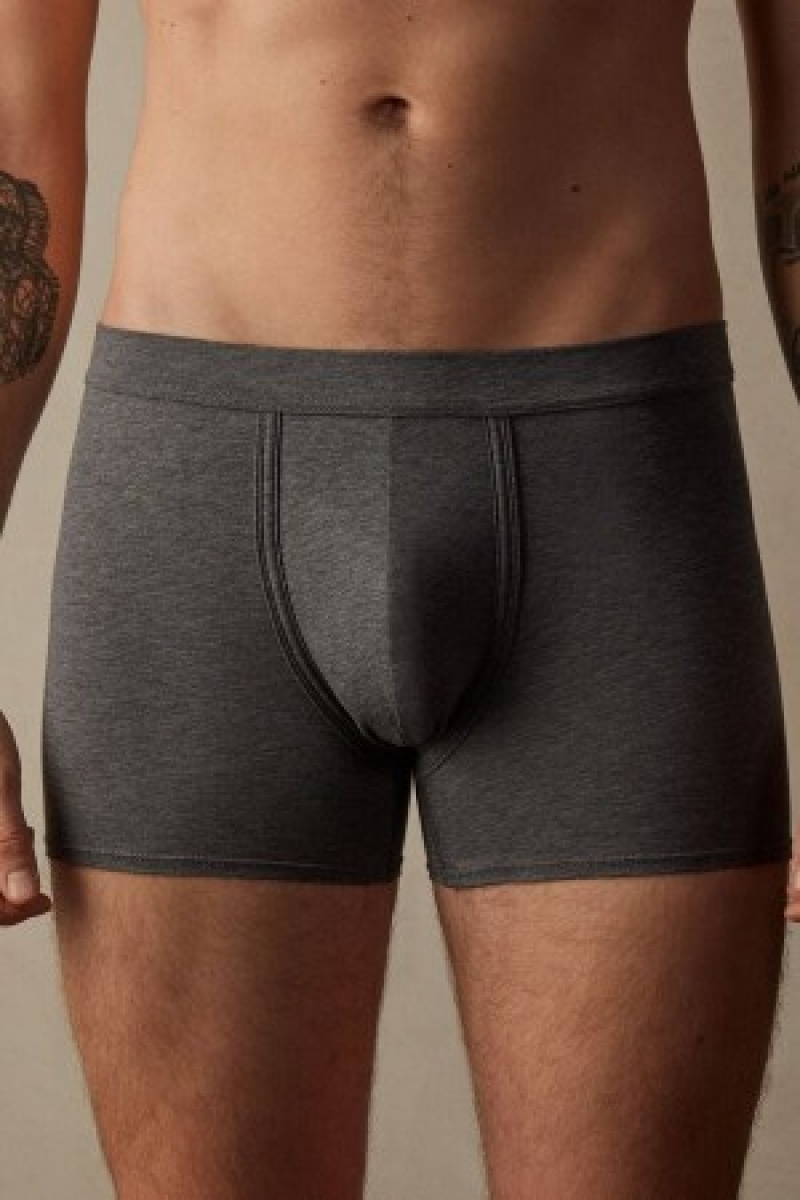 Dark Grey Intimissimi Natural Fresh Supima® Cotton Boxers | CAZDE14716