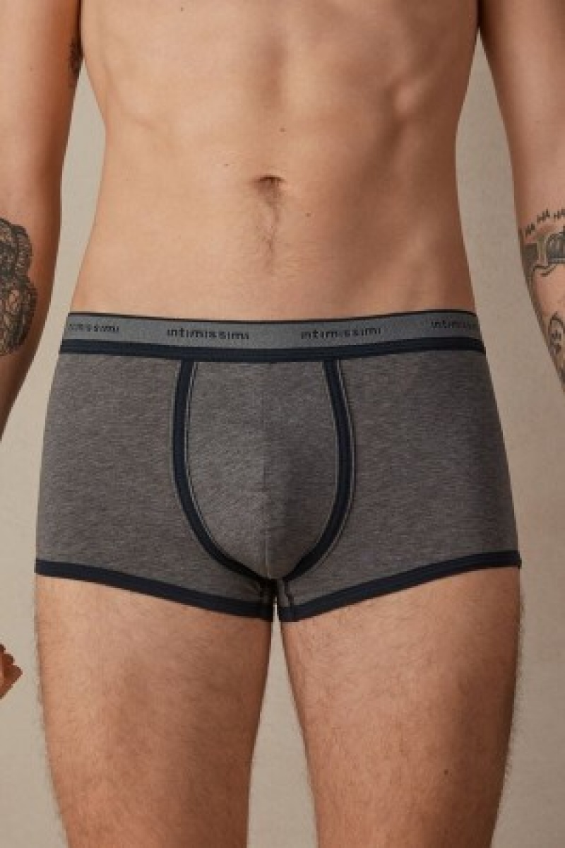 Dark Grey Intimissimi Natural Fresh Supima® Cotton Boxers with Logo | XCABH46779