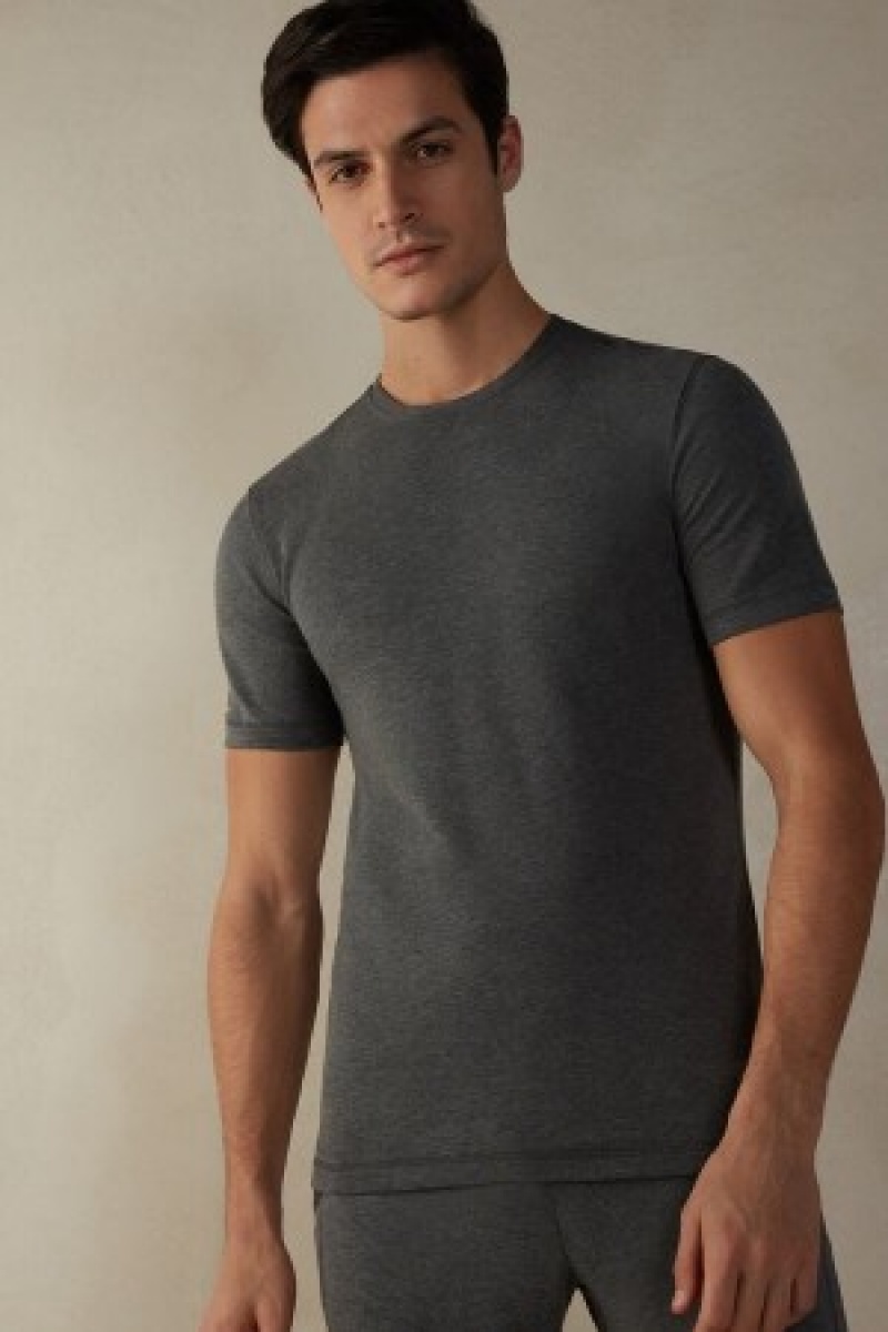 Dark Grey Intimissimi Short-Sleeve Modal-Cashmere Top | DCAKV70014