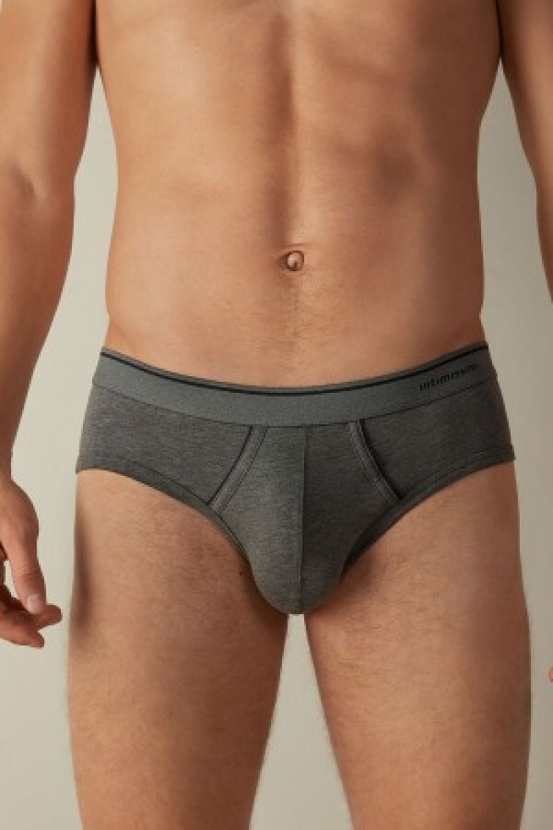 Dark Grey Intimissimi Supima Cotton Briefs with Visible Elastic | ECAHC62261