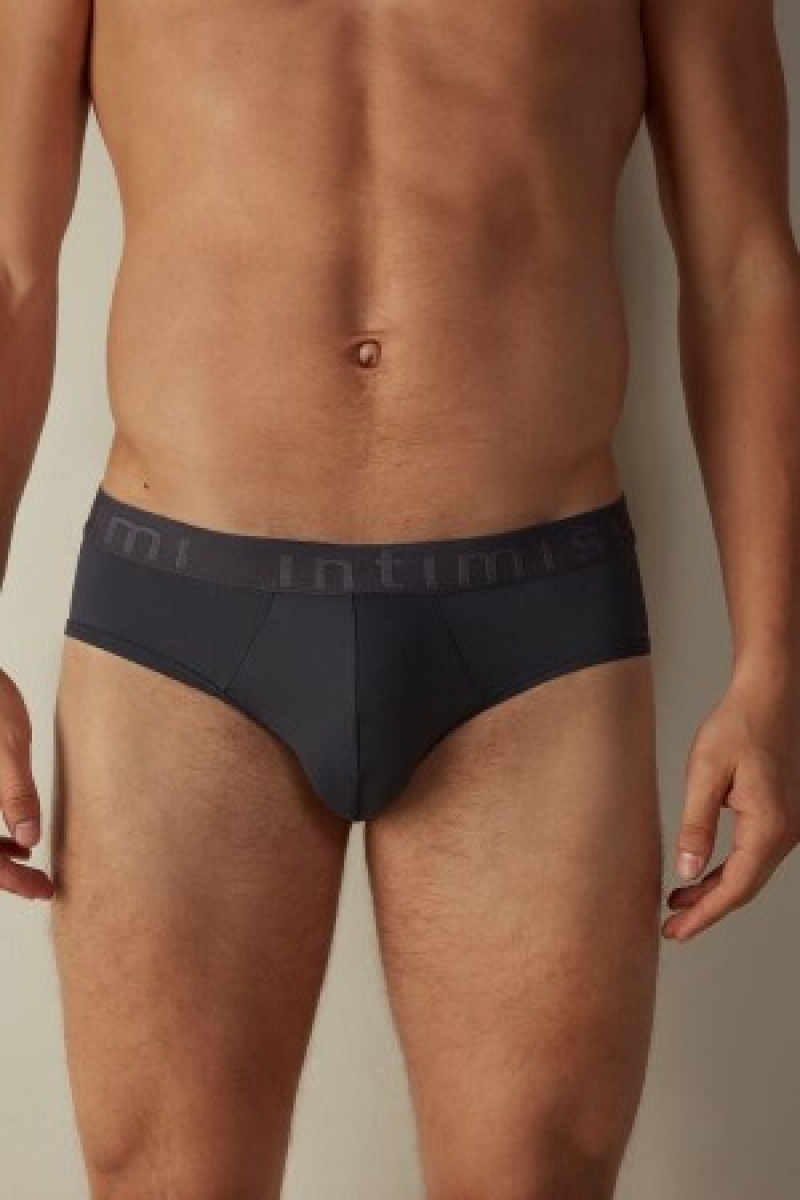 Grey Intimissimi Microfiber Briefs with Logo Detail | ACADF41663