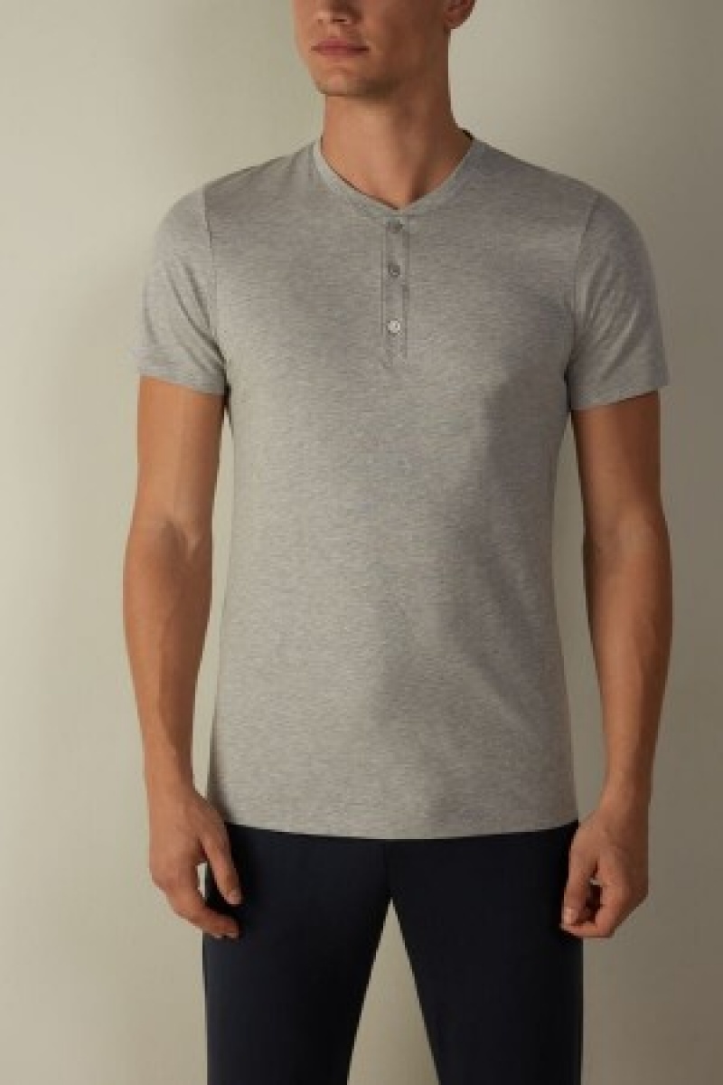 Grey Intimissimi Short-Sleeved Supima® Cotton Shirt | CAEAH48523