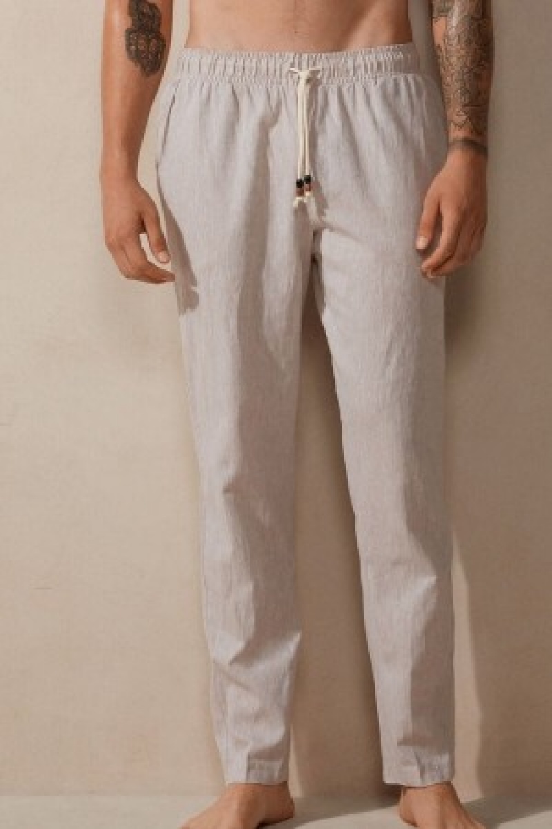 Natural Intimissimi Linen and Cotton Full Length Pants | SCAVO23190