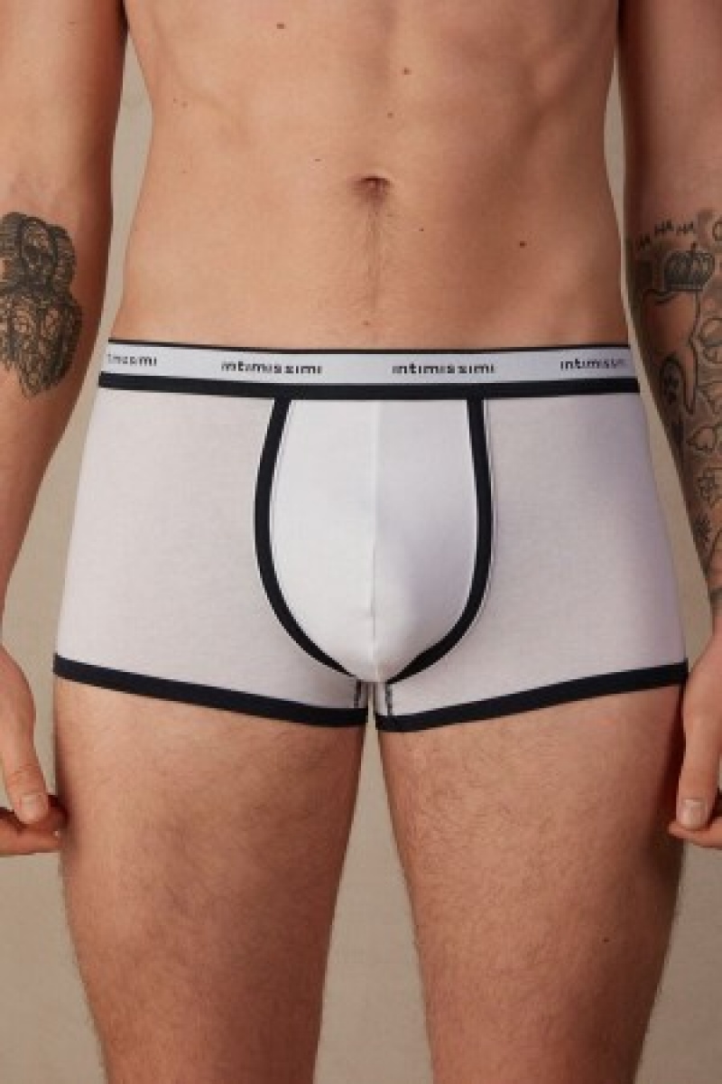 White Intimissimi Natural Fresh Supima® Cotton Boxers with Logo | ACADF95400