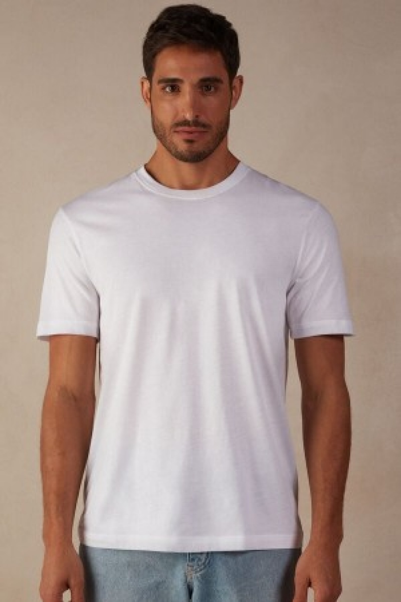 White Intimissimi Regular Fit T-Shirt in Extrafine Supima® Cotton | YCAGT45517