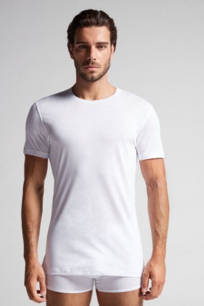 White Intimissimi Short-Sleeve Crew-Neck T-Shirt in Extra-Fine Supima® Cotton | UCAND99658