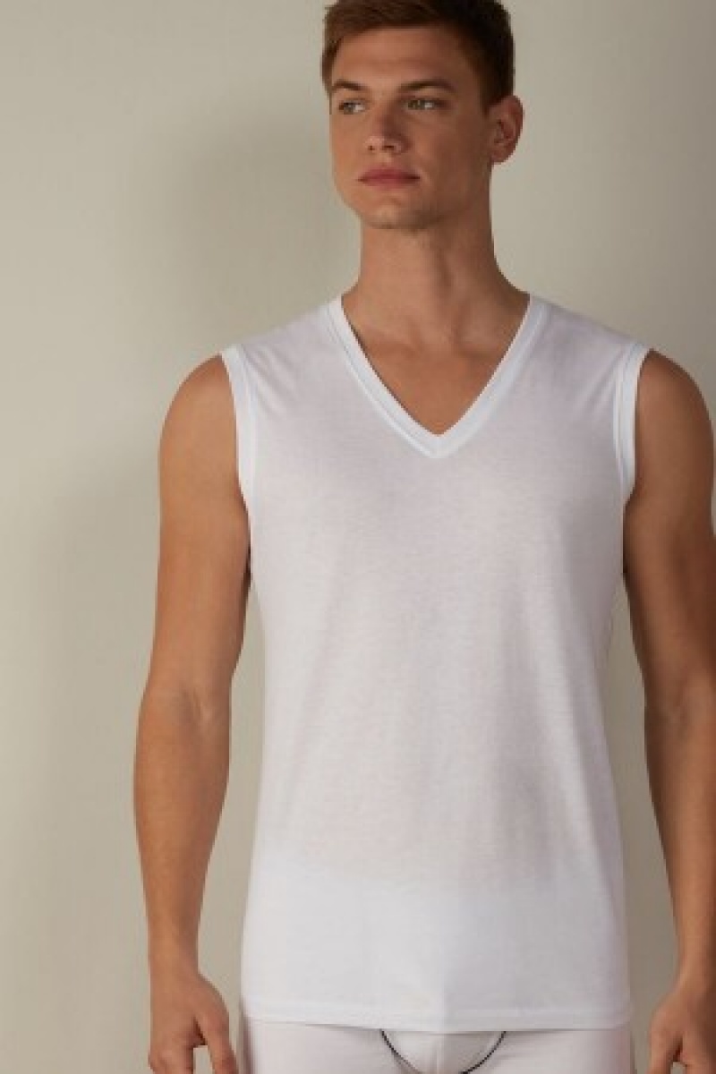 White Intimissimi Wide-Strap Supima Cotton Tank Top | ACADF45526