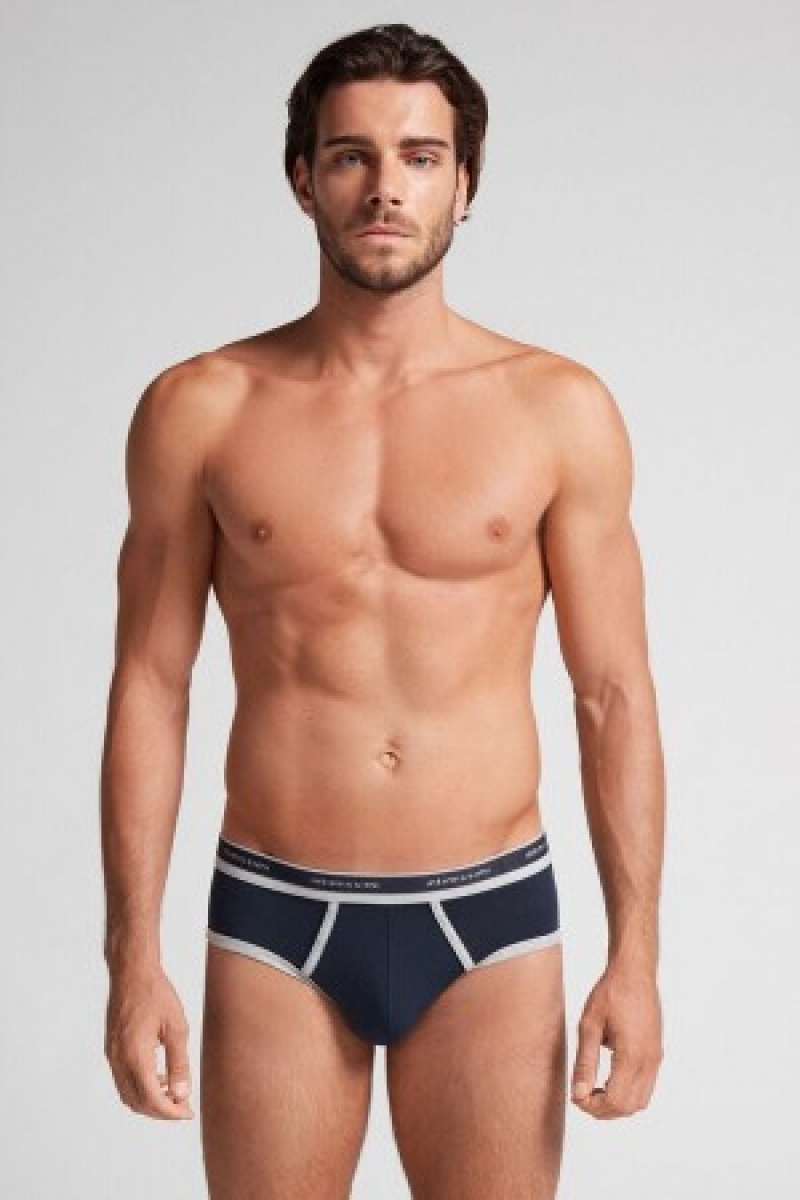 Blue Intimissimi Natural Fresh Supima® Cotton Briefs with Logo | XCABH33850