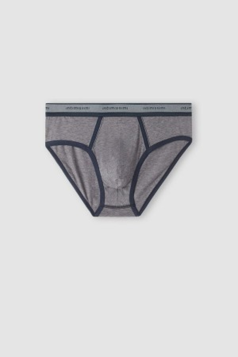 Dark Grey Intimissimi Natural Fresh Supima® Cotton Briefs with Logo | SCANY25332