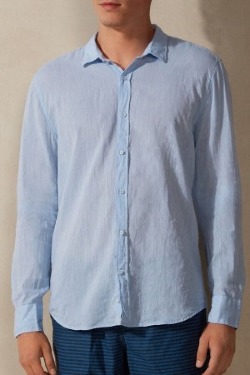 Light Blue Intimissimi Linen and Cotton Shirt | CACIF28904